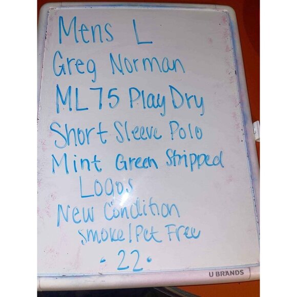 Greg Norman ML75 Play Dry Mint Green Striped Polo Shirt L/G - Picture 8 of 8